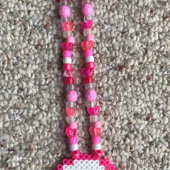 Ghost girl beaded necklace — pink white black light — fun rave party festival - Picture 2 of 4